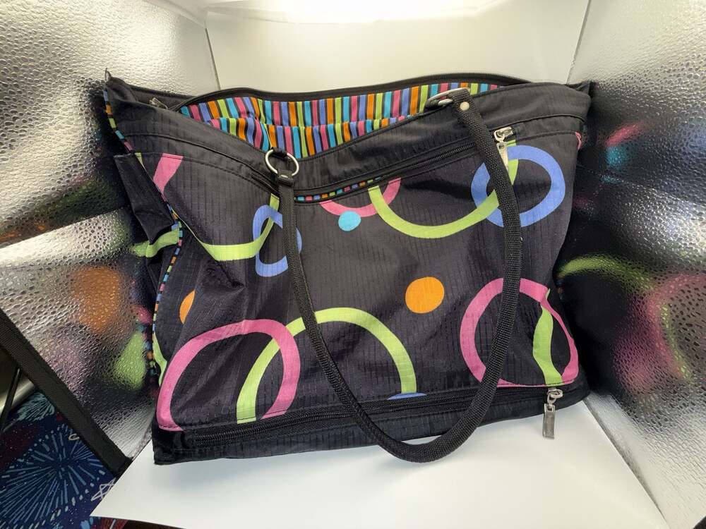 Baggallini Multicolored Geometric Pattern Nylon Tote Bag with Striped Interior - Picture 4 of 10